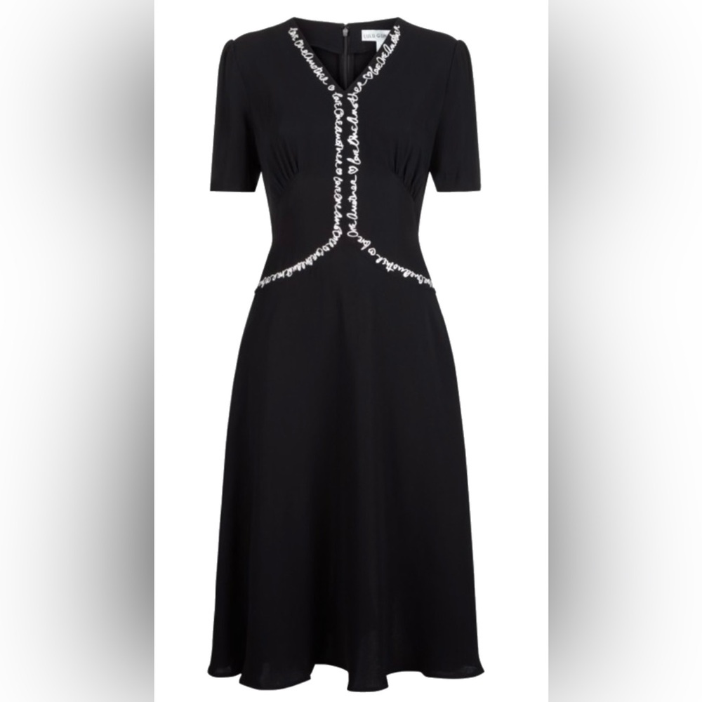 Lulu Guinness Black Script Embroidered Dress NWT UK 10 (USA 6)